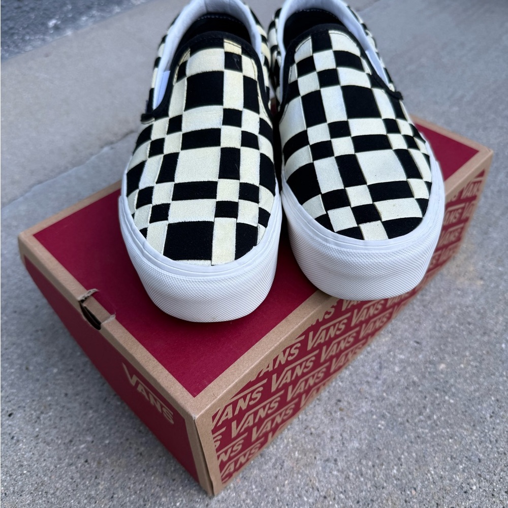 Vans Black & White Checkerboard Slip-On Sneakers, W8 /M6.5
